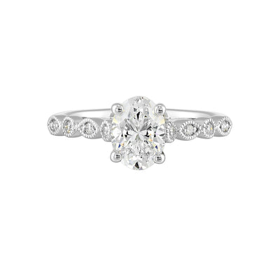 14Kt White Semi Mount 1/10Ctw For 1Ctw Oval Center