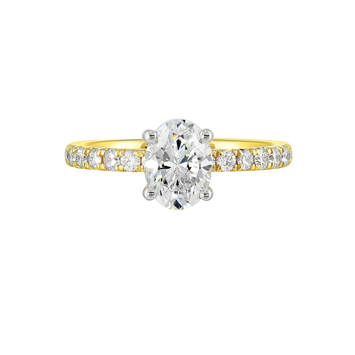 14Kt White Yellow Semi Mount 3/8Ctw For 1Ctw Oval Center