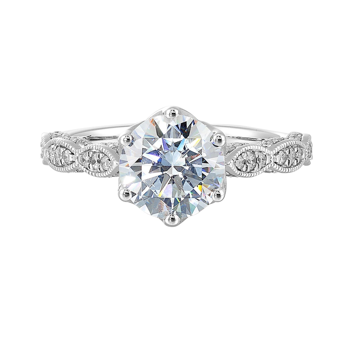 14Kt White Semi Mount 1/3Ctw For 2Ctw Round Center