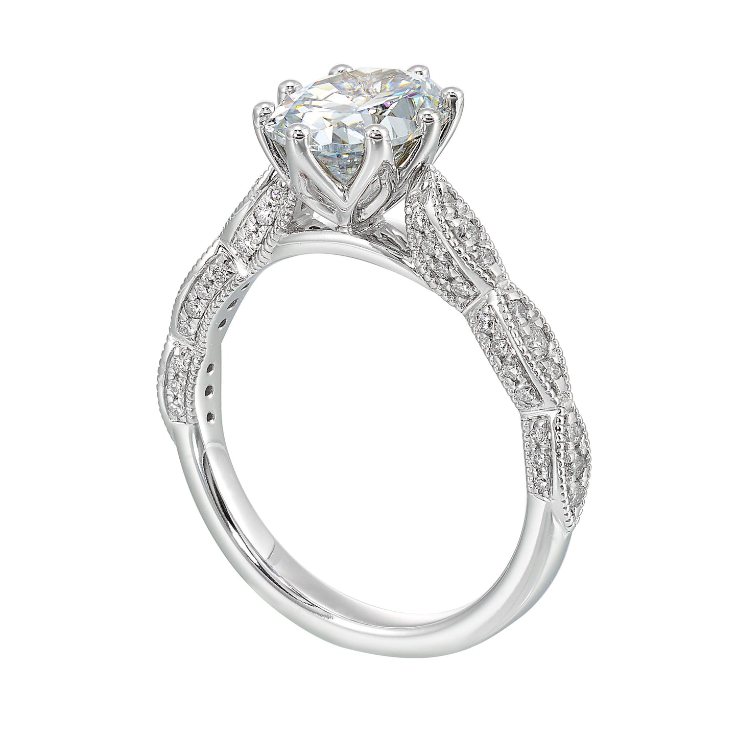 14Kt White Semi Mount 1/3Ctw For 2Ctw Oval Center