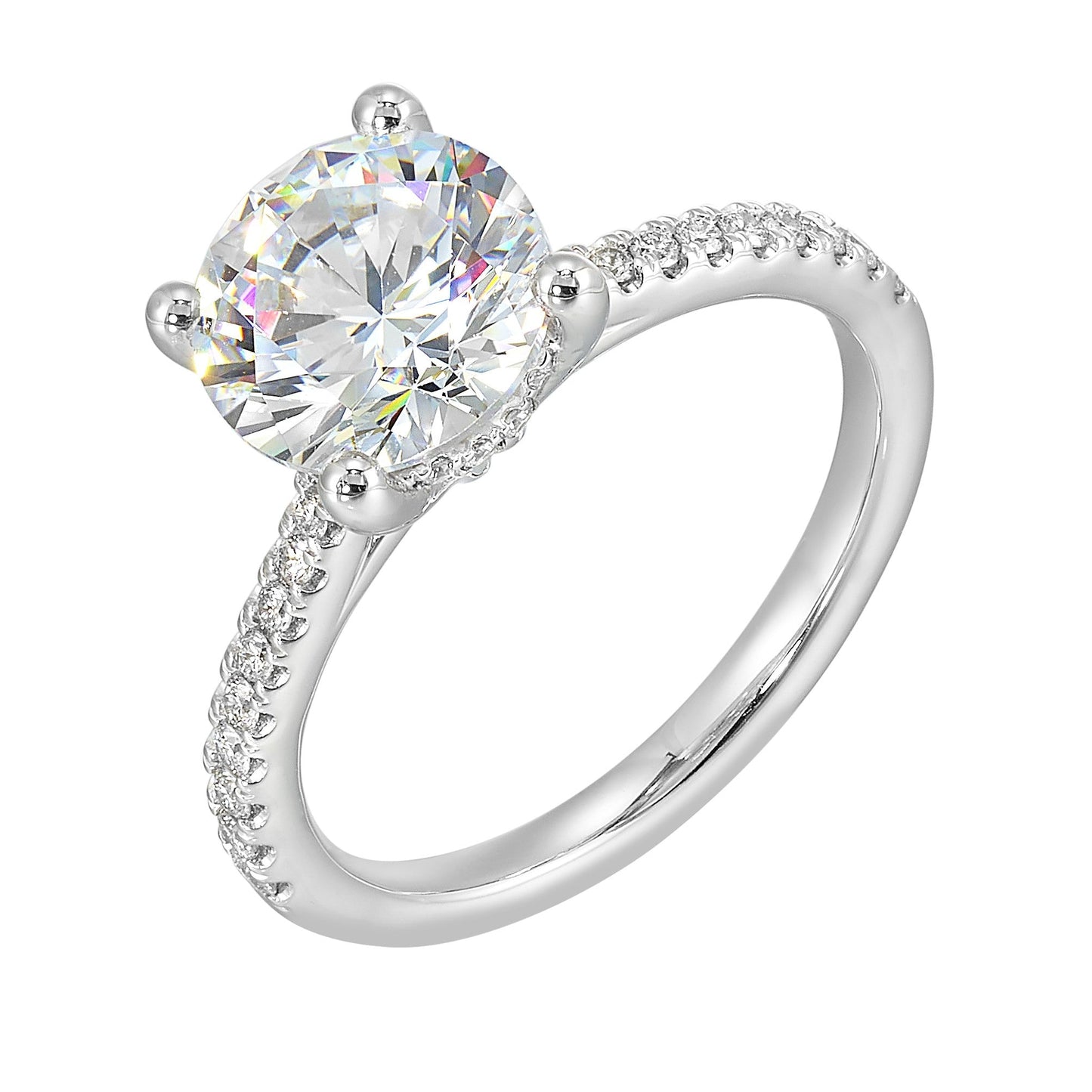 14Kt White Semi Mount 1/4Ctw For 2Ctw Round Center