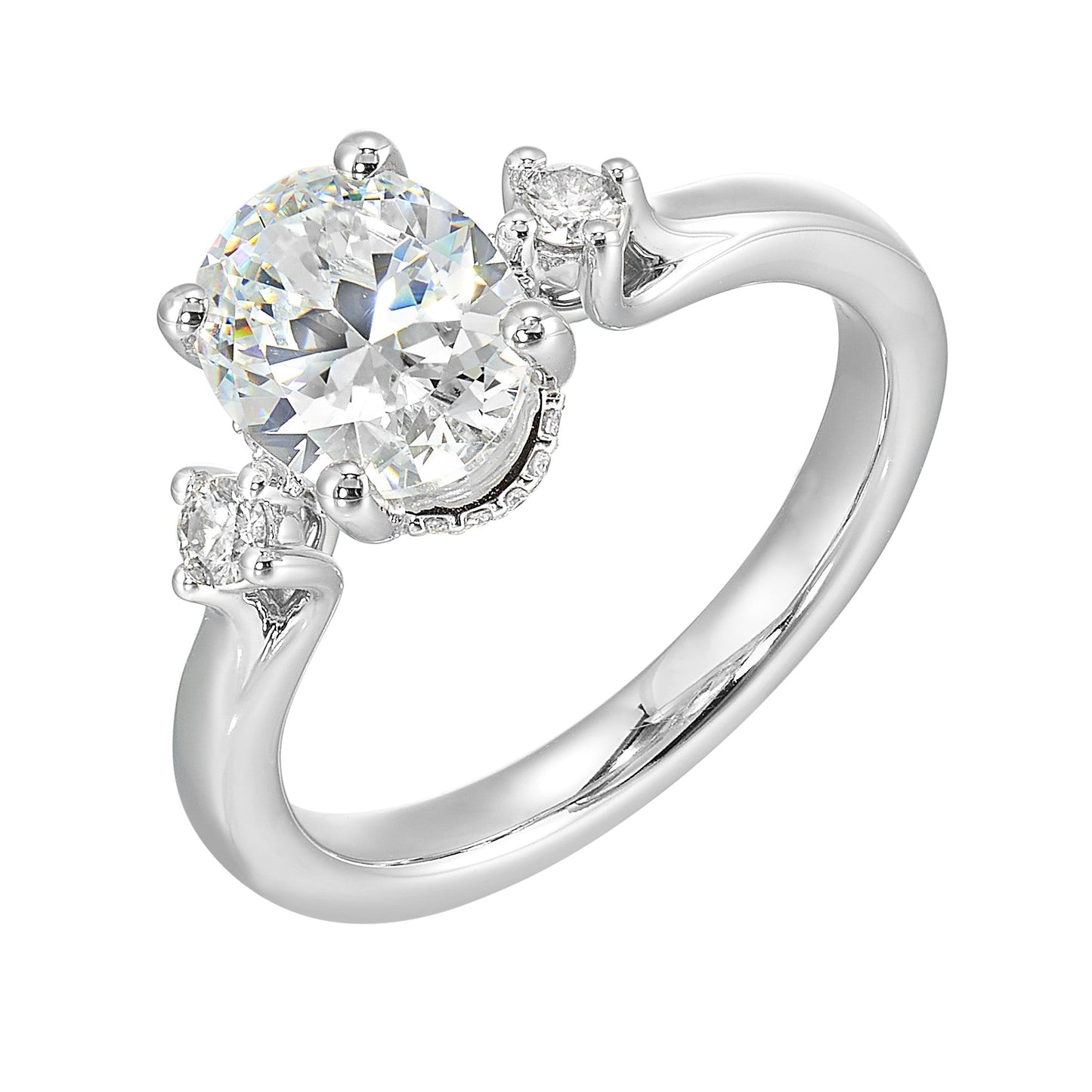 14Kt White Semi Mount 1/6Ctw For 2Ctw Oval Center