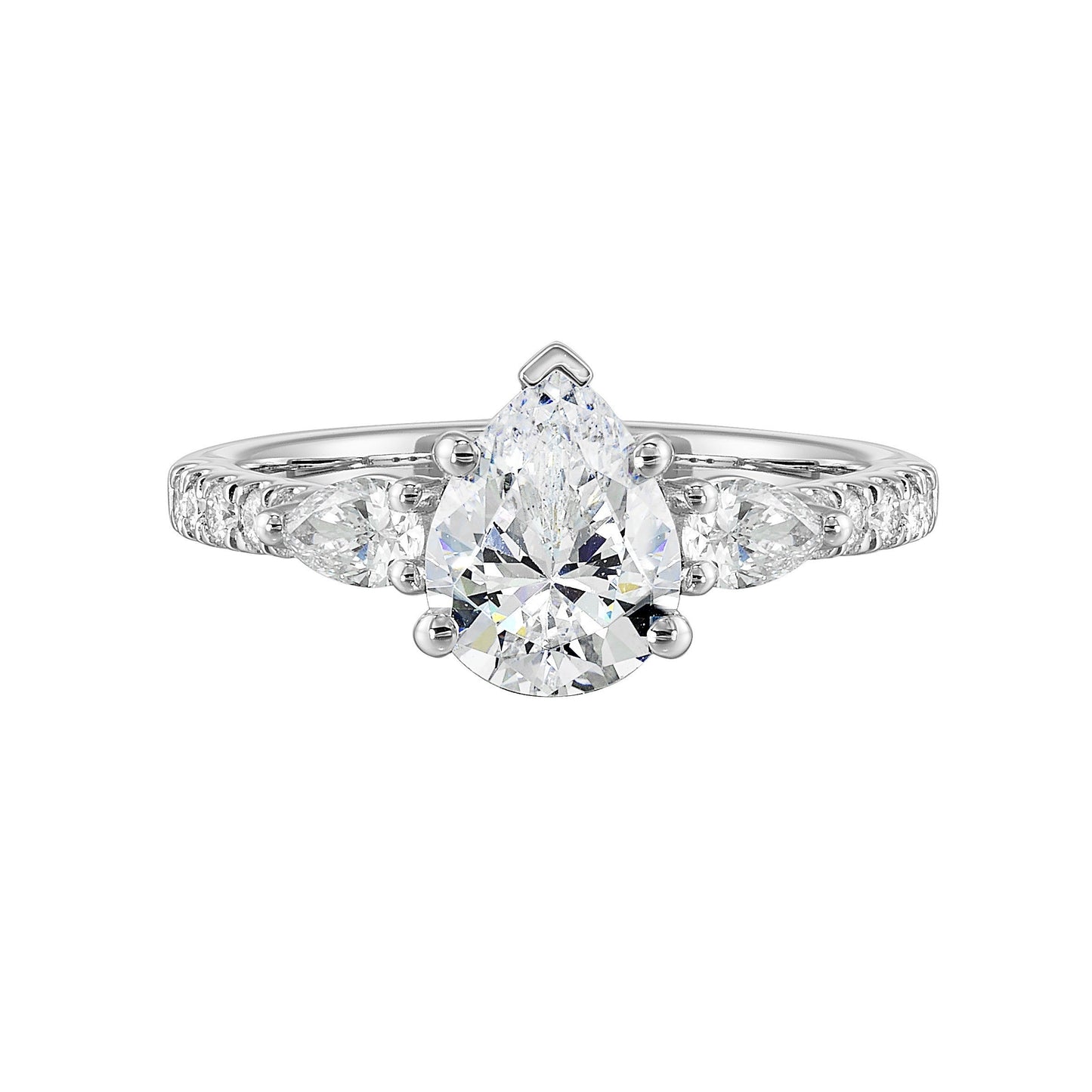 14Kt White Semi Mount 1/2Ctw For 2Ctw Pear Center