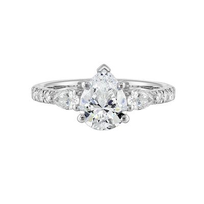 14Kt White Semi Mount 1/2Ctw For 2Ctw Pear Center