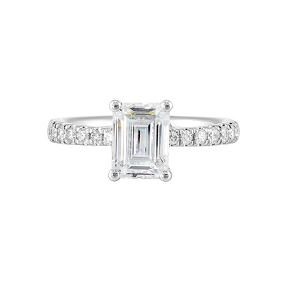 14Kt White Semi Mount 1/4Ctw For 1 1/2Ctw Emerald Cut Center
