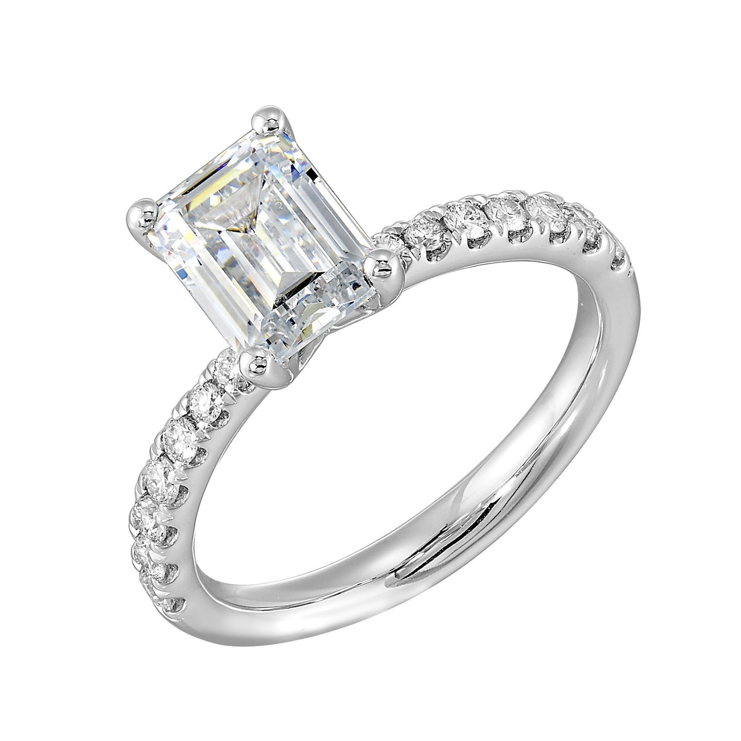 14Kt White Semi Mount 1/4Ctw For 1 1/2Ctw Emerald Cut Center