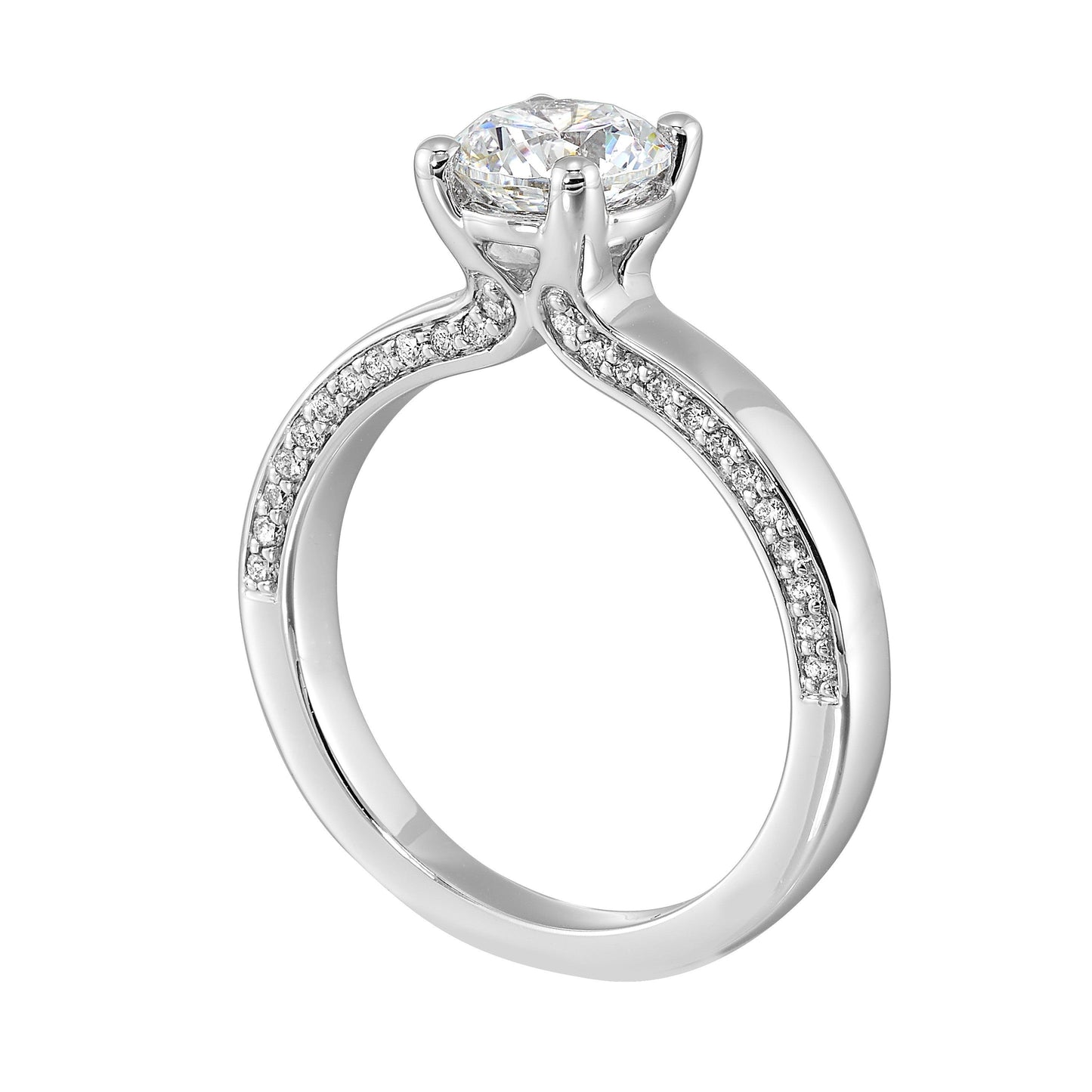 14Kt White Semi Mount 1/4Ctw For 1Ct Round Center