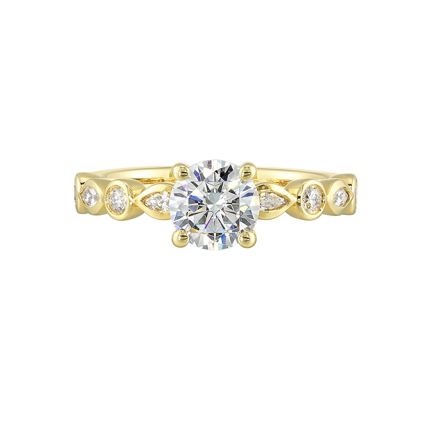 14Kt Yellow Semi Mount 1/3Ctw For 1Ctw Round Center