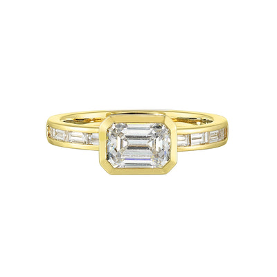 14Kt Yellow Semi Mount 1/2Ctw For 1Ct Emerald Cut Center