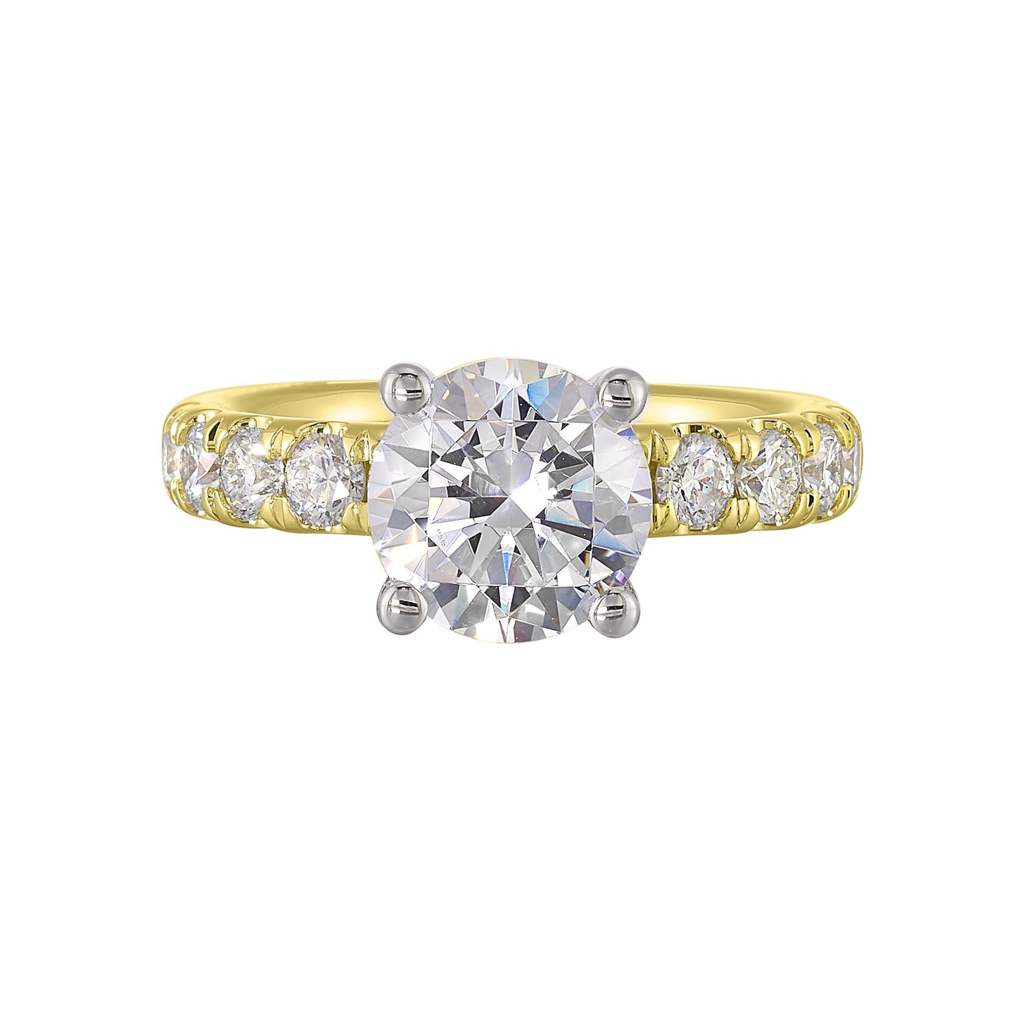 14Kt White Yellow Semi Mount 7/8Ctw For 2Ct Round Center