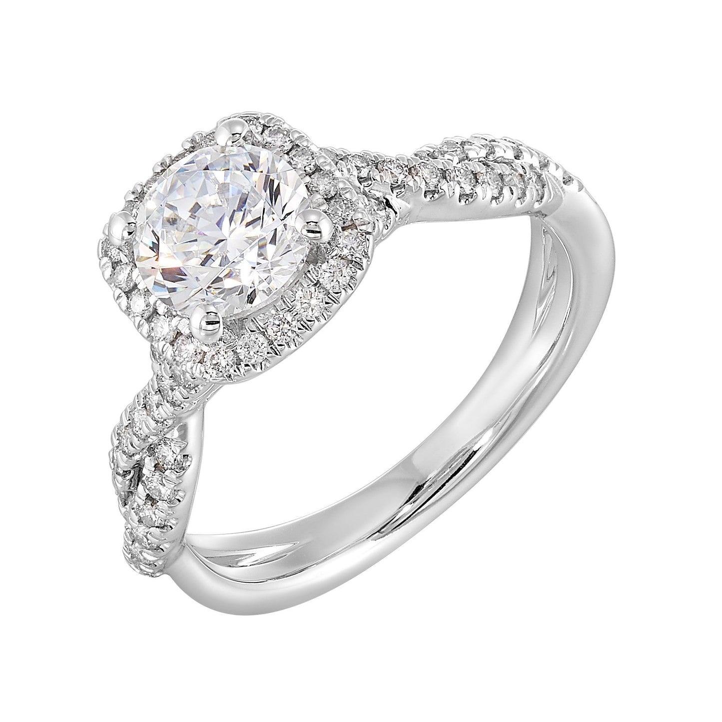 14Kt White Semi Mount 1/3Ctw For 1Ct Round Center