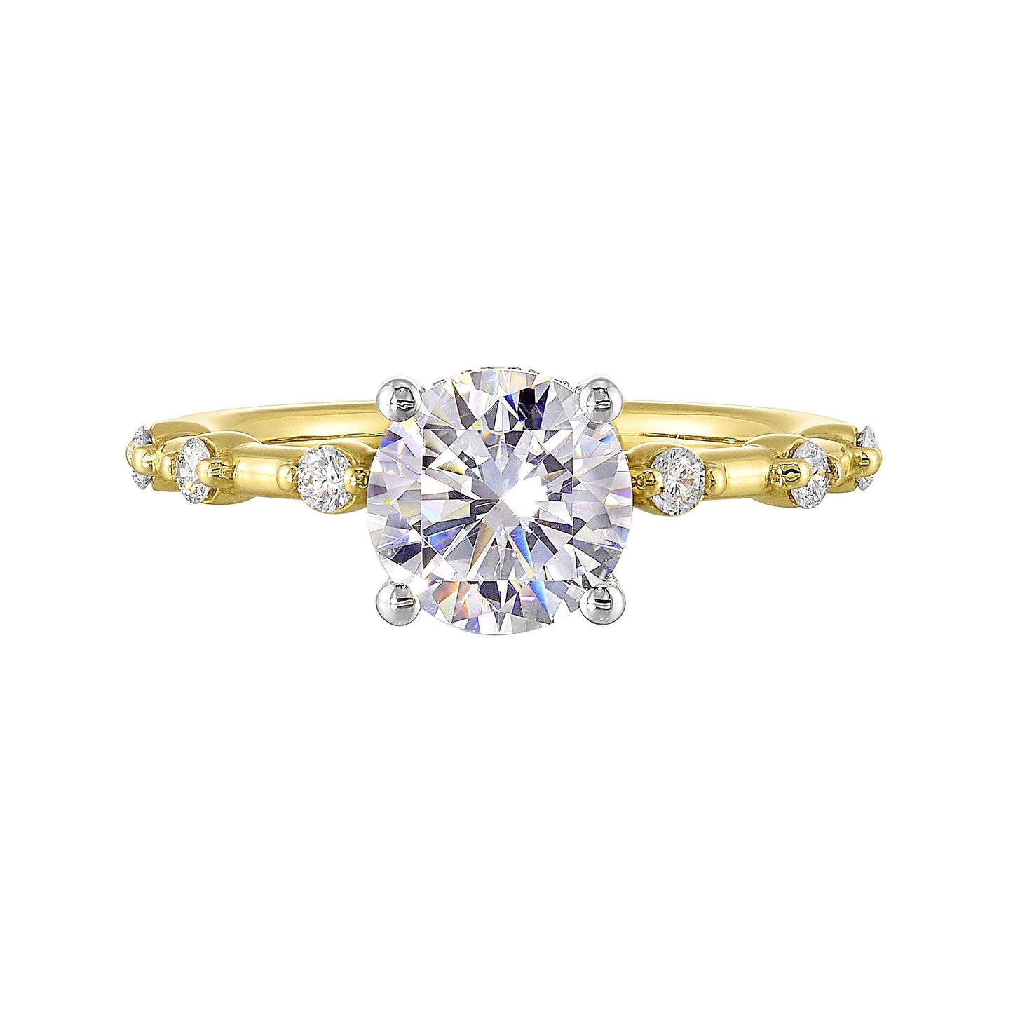 14Kt White Yellow Semi Mount 1/4Ctw For 1 1/2Ct Round Center