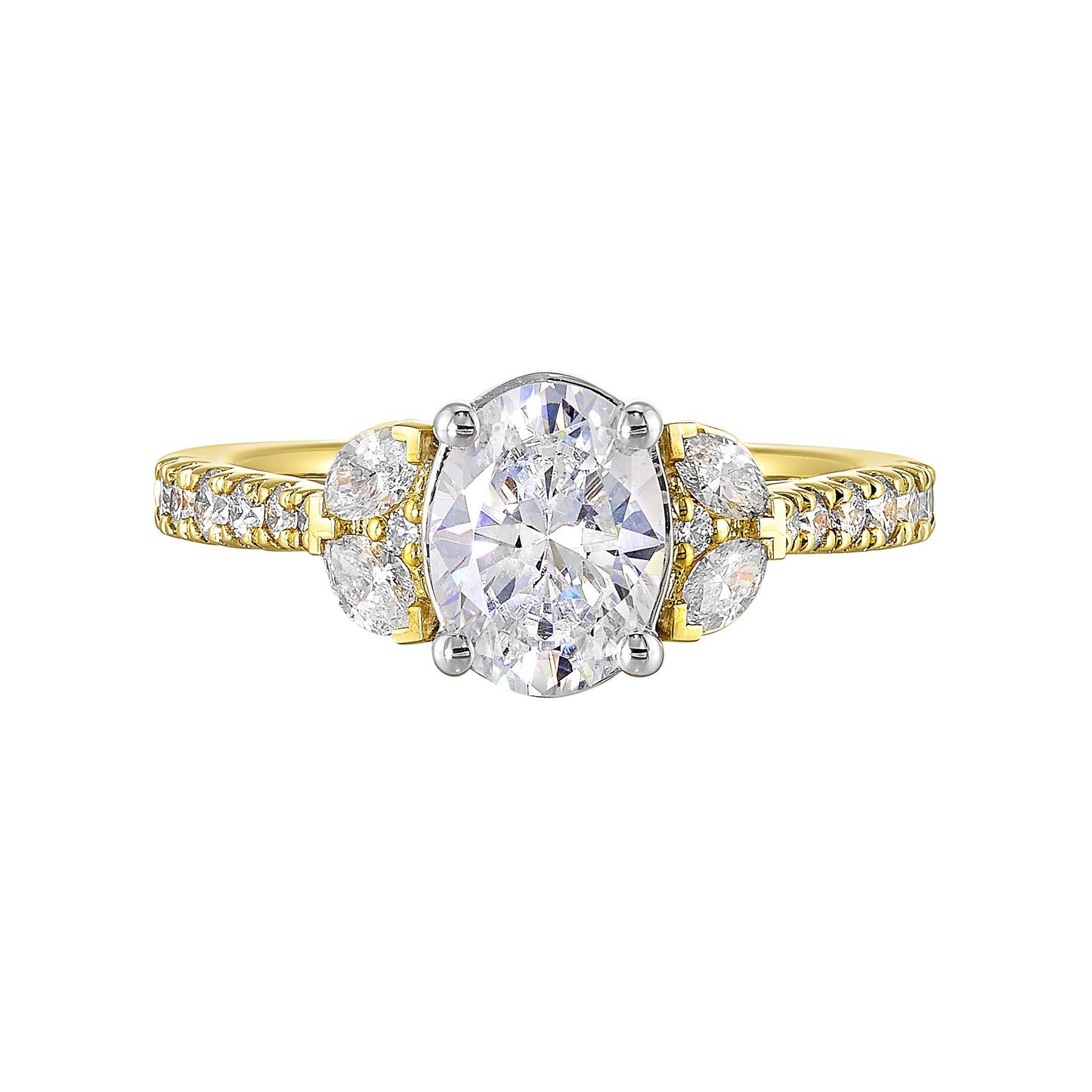 14Kt White Yellow Semi Mount 1/2Ctw For 1 1/2Ctw Oval Center