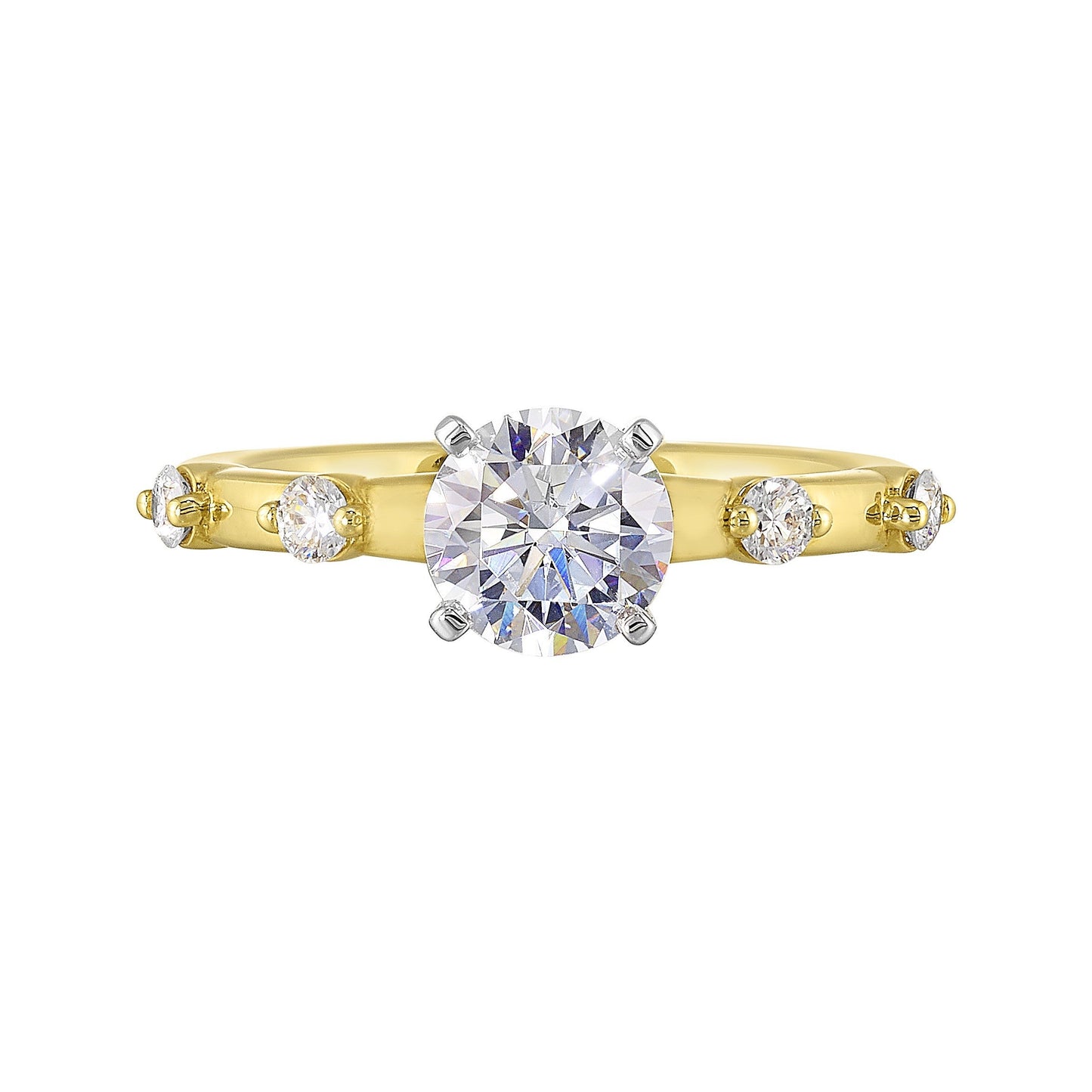 14Kt White Yellow Semi Mount 1/6Ctw For 1Ct Round Center