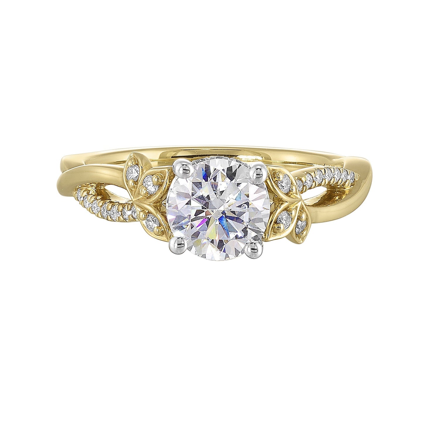 14Kt White Yellow Semi Mount 1/8Ctw For 1Ct Round Center