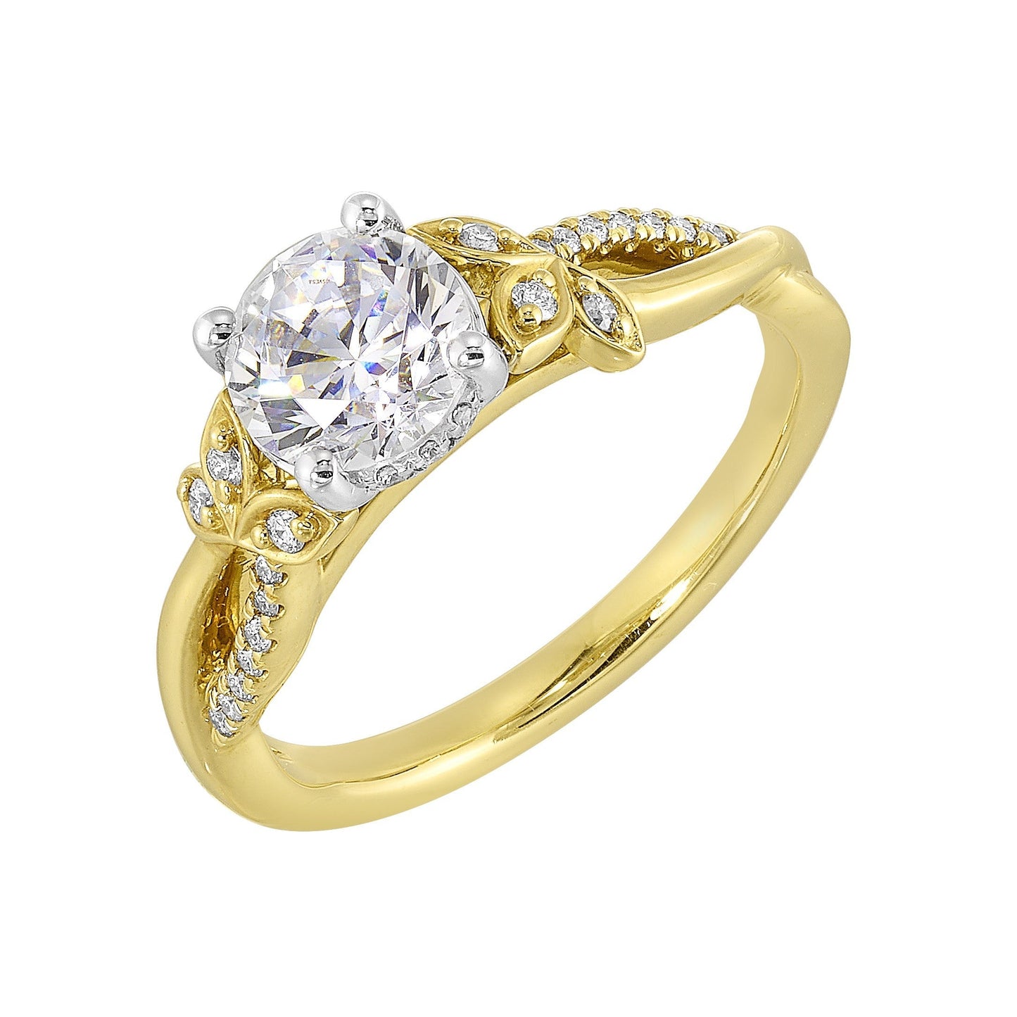 14Kt White Yellow Semi Mount 1/8Ctw For 1Ct Round Center