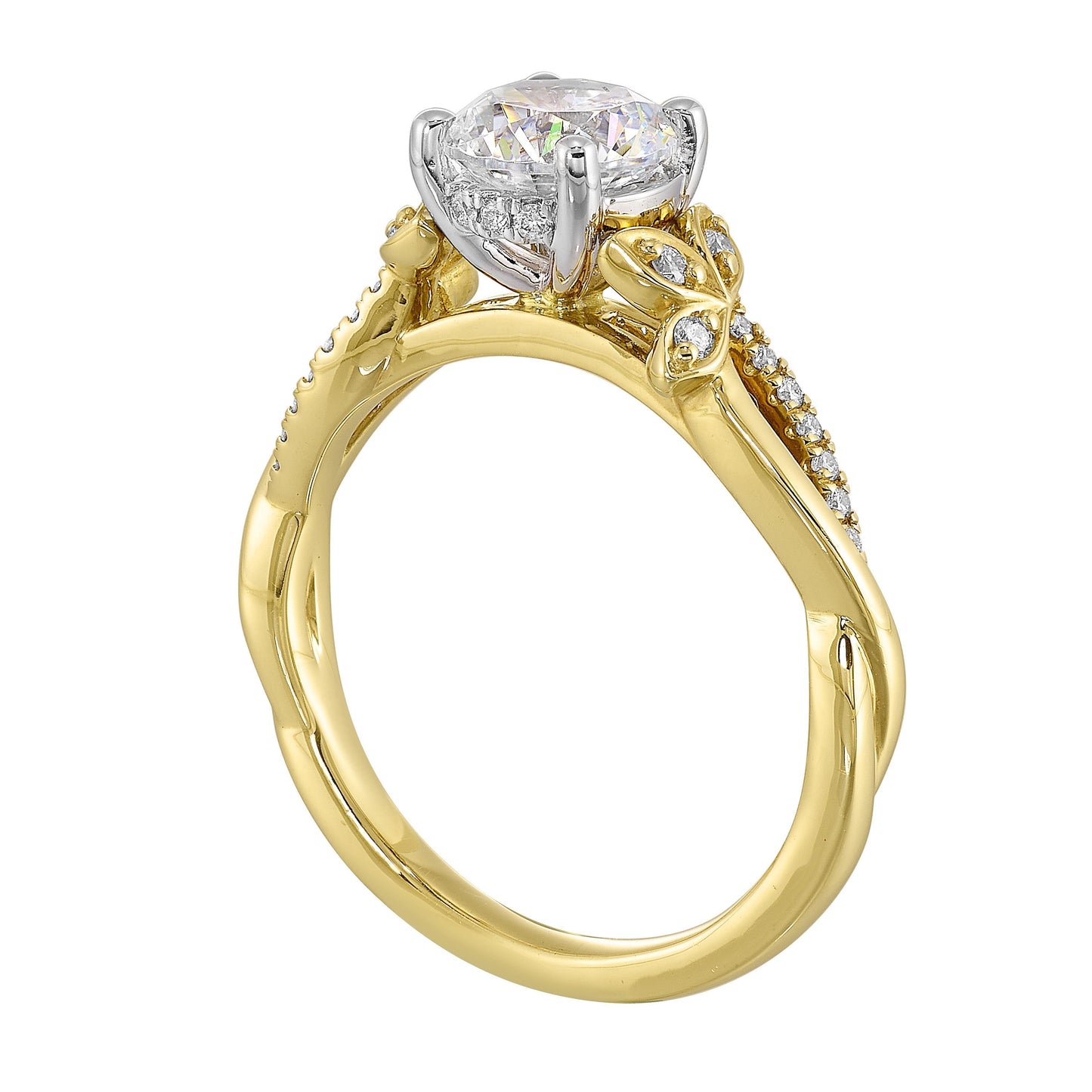 14Kt White Yellow Semi Mount 1/8Ctw For 1Ct Round Center